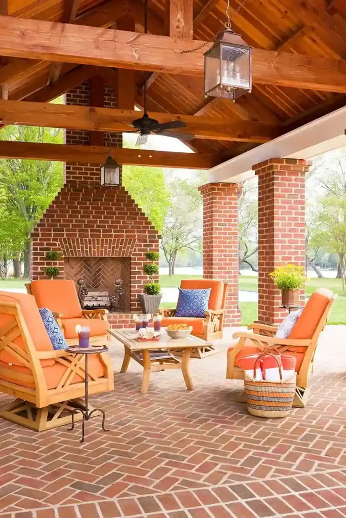 brick fireplace paired with patio in Montgomery AL by masonry contractors