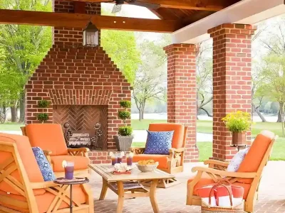 brick fireplace paired with patio in Montgomery AL by masonry contractors